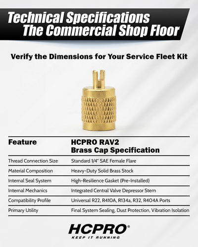 1/4" SAE Brass Cap with Valve Depressor — 6-Pack | HVAC Service Port Caps