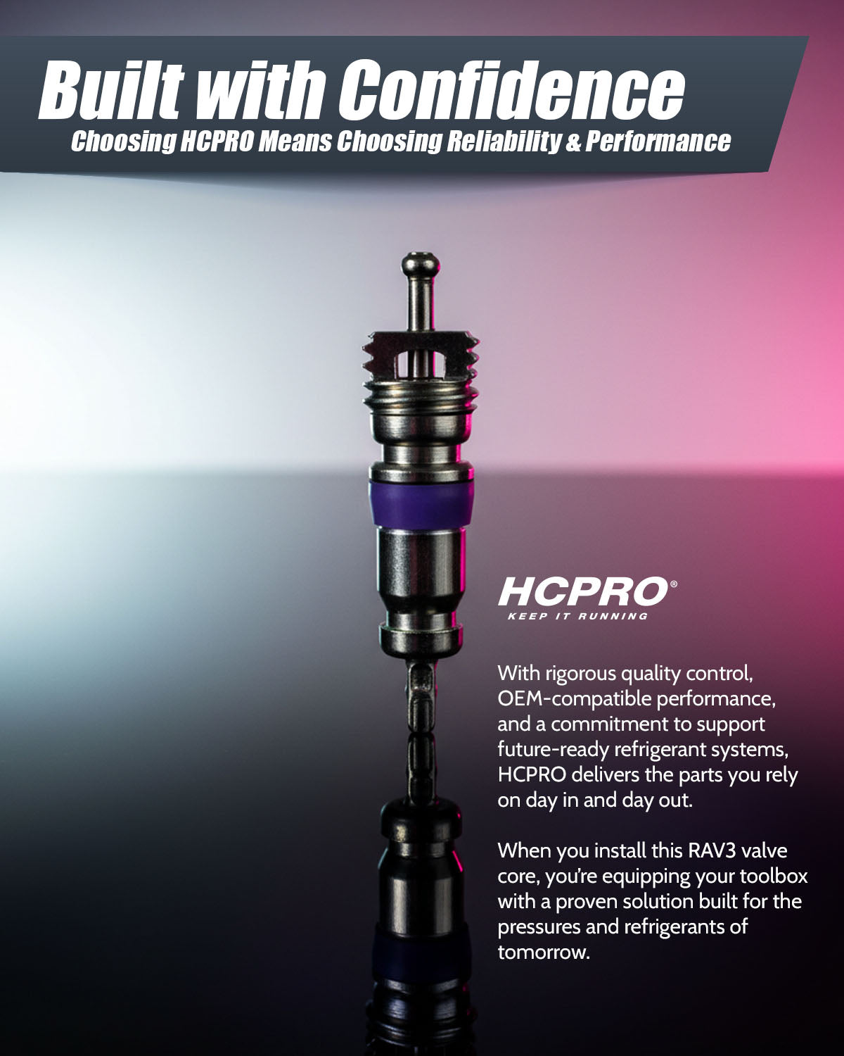 RAV3 High Pressure Valve Core – 800 PSI, Teflon Seal, R410a/R32