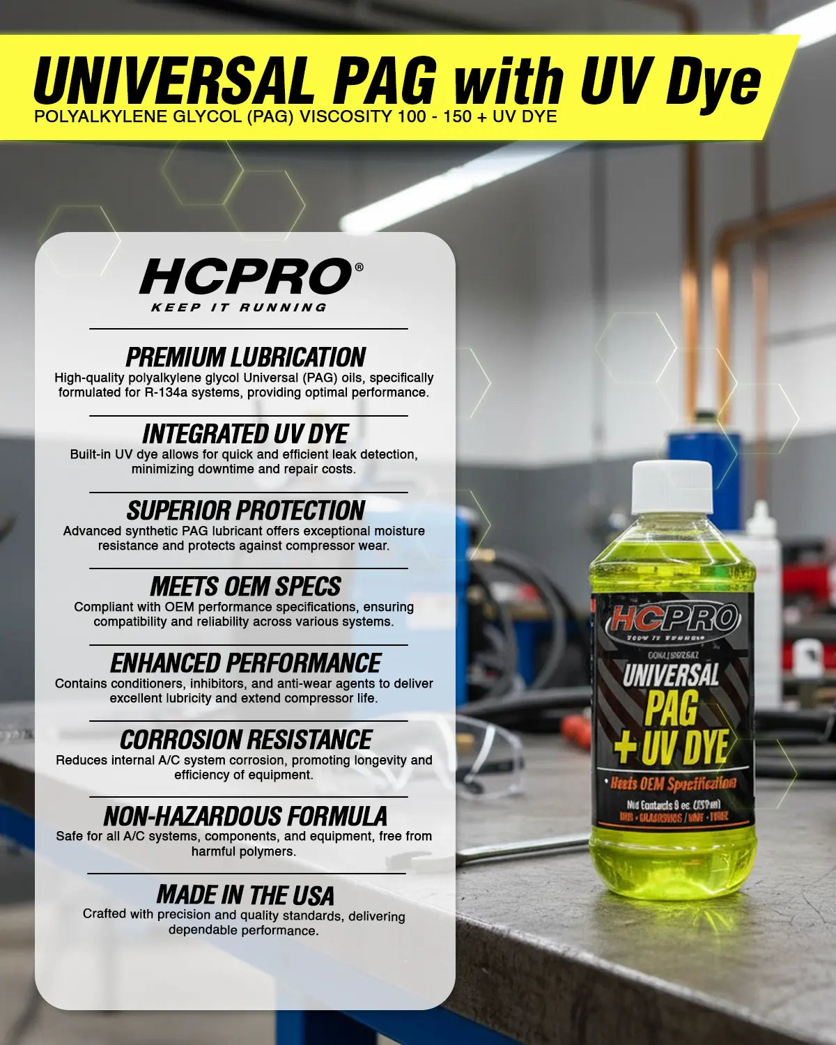 UV Dye Universal PAG Oil for R134a AC Systems – 8oz