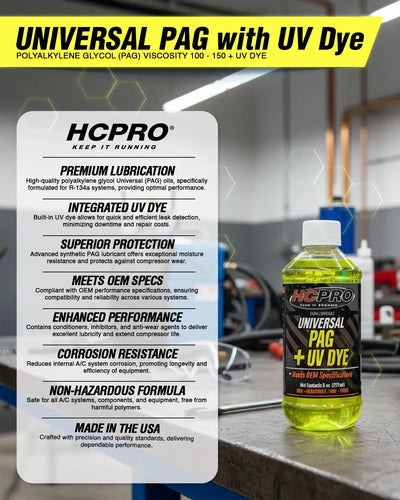 UV Dye Universal PAG Oil for R134a AC Systems – 8oz