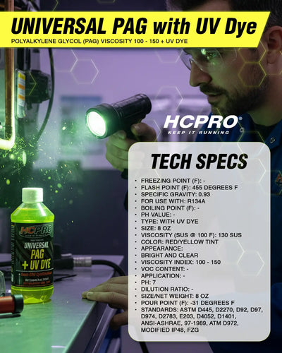 UV Dye Universal PAG Oil for R134a AC Systems – 8oz