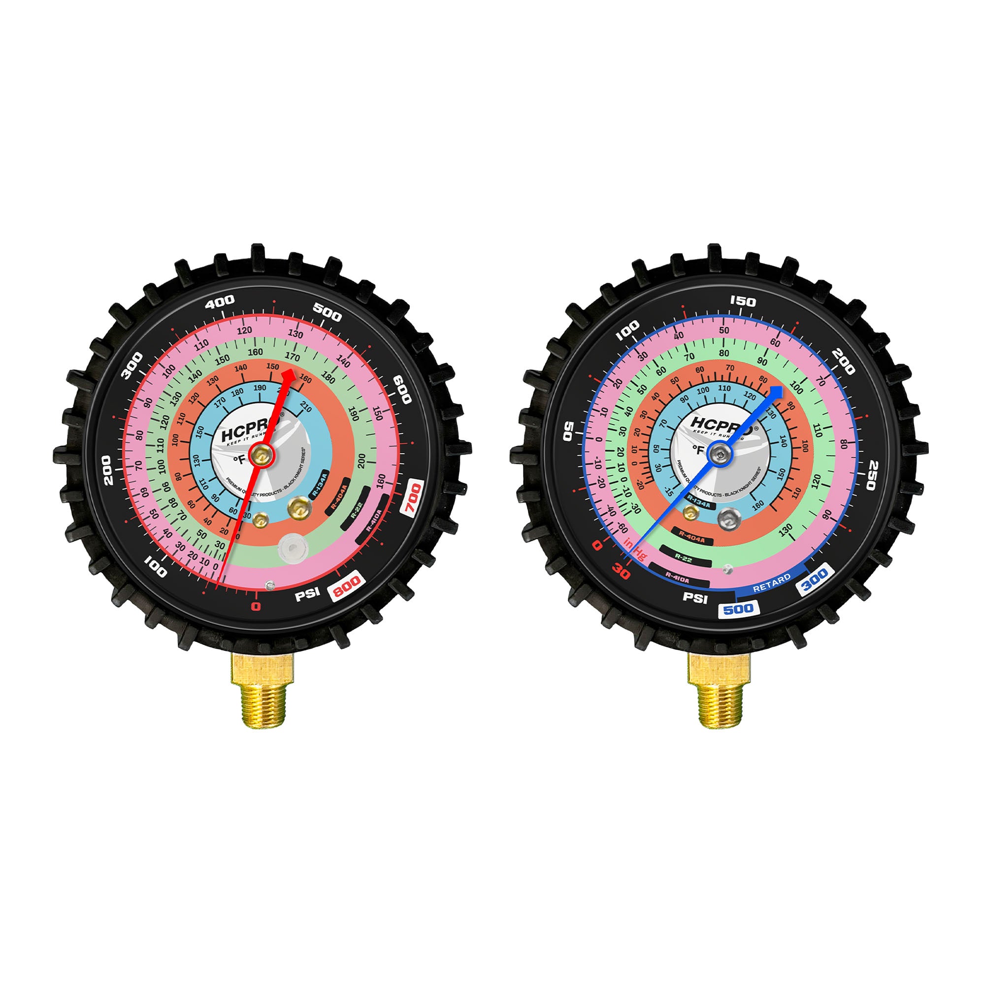 HC-2V2F5BV Brass 2-Way Manifold Gauge Set R410a, R22, R404a, R134a °F PSI, 3-1/8" Gauges, (5) 60” Ball-Valve ¼” Premium Black Hoses Rated 4000 PSI Burst, 800 PSI image 4